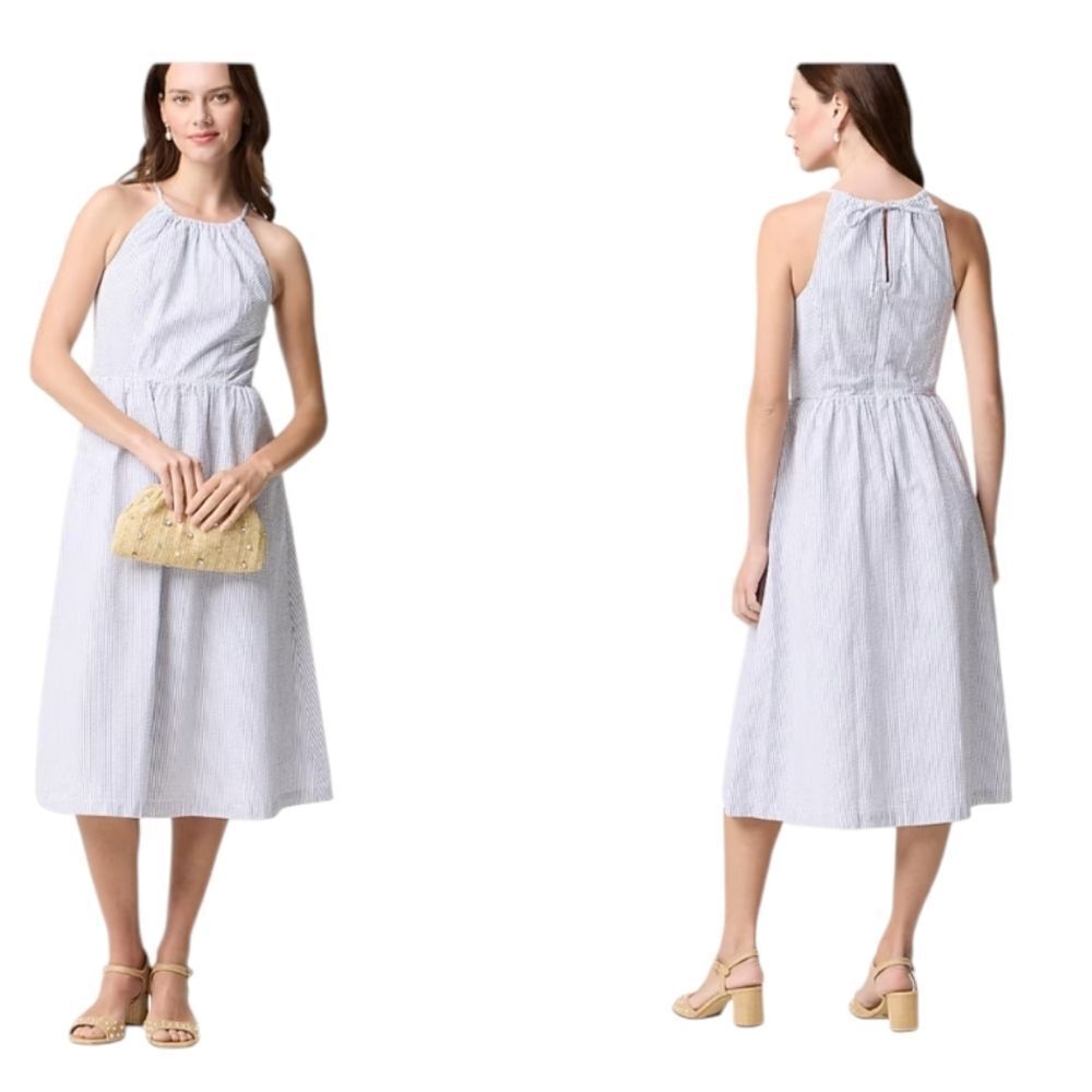 NWT J. Crew Striped Seersucker Dress Cotton Lined Keyhole Back Size 2